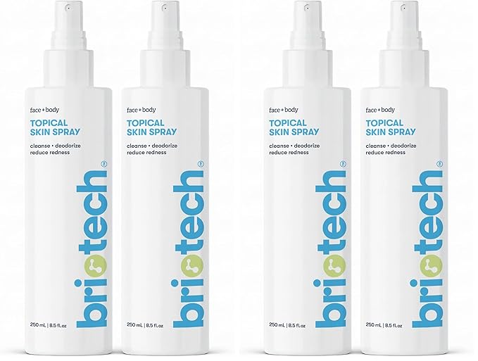 BRIOTECH Topical Skin Spray, Hypochlorous Acid Spray for Sensitive Skin, HOCl Facial Mist, Full Body Support Against Irritation, Calm Redness, Soothe Foot & Scalp, 8.5 oz (4 Pack)