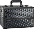 Joligrace Makeup Train Case Professional Cosmetic Organizer Aluminum Storage Box with 4 Adjustable Dividers Trays Lockable Portable with Shoulder Strap - Black