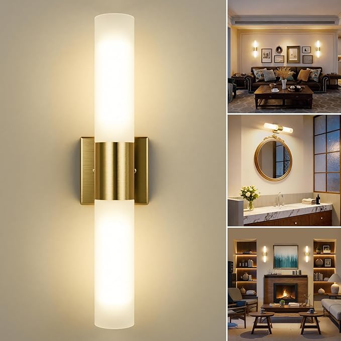 Kalium Modern 21" Bathroom Vanity Wall Sconce, Frosted Glass, Gold
