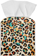 Leopard Print Tissue Box Holder Stylish Leather Square Tissue Box Cover with Top Handle Waterproof Napkin Case Holder Home Office Bathroom Decor