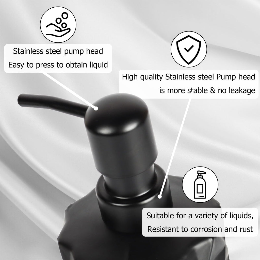 Glass Soap Dispenser with Plastic Pump, 330ml/11oz. Liquid Hand Soap Dispenser for Bathroom and Kitchen, Hand-Pump Dispenser for Dishwashing Liquid, Lotion, Soap, Essential Oil (Matte Black)