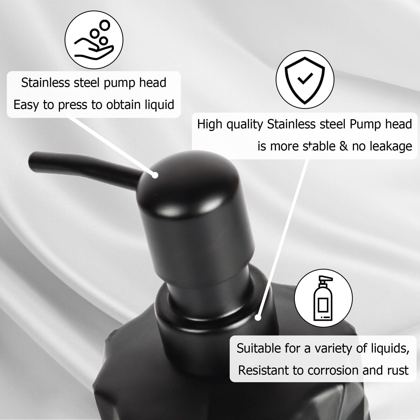 Glass Soap Dispenser with Plastic Pump, 330ml/11oz. Liquid Hand Soap Dispenser for Bathroom and Kitchen, Hand-Pump Dispenser for Dishwashing Liquid, Lotion, Soap, Essential Oil (Matte Black)