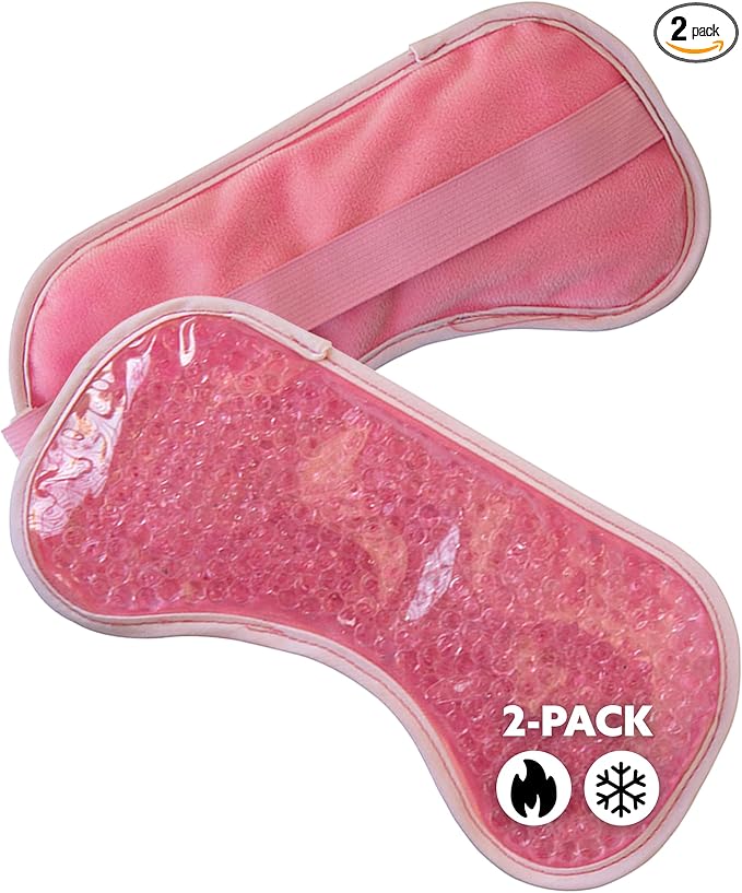 Alpi Plush Gel Beads Hot/Cold Eye Mask – Eye Masks for Dark Circles and Puffiness – Microwavable Plush Pack for Relaxation & Tension Comfort – Reusable Heated or Cooling Compress – Pink, 8”x4”