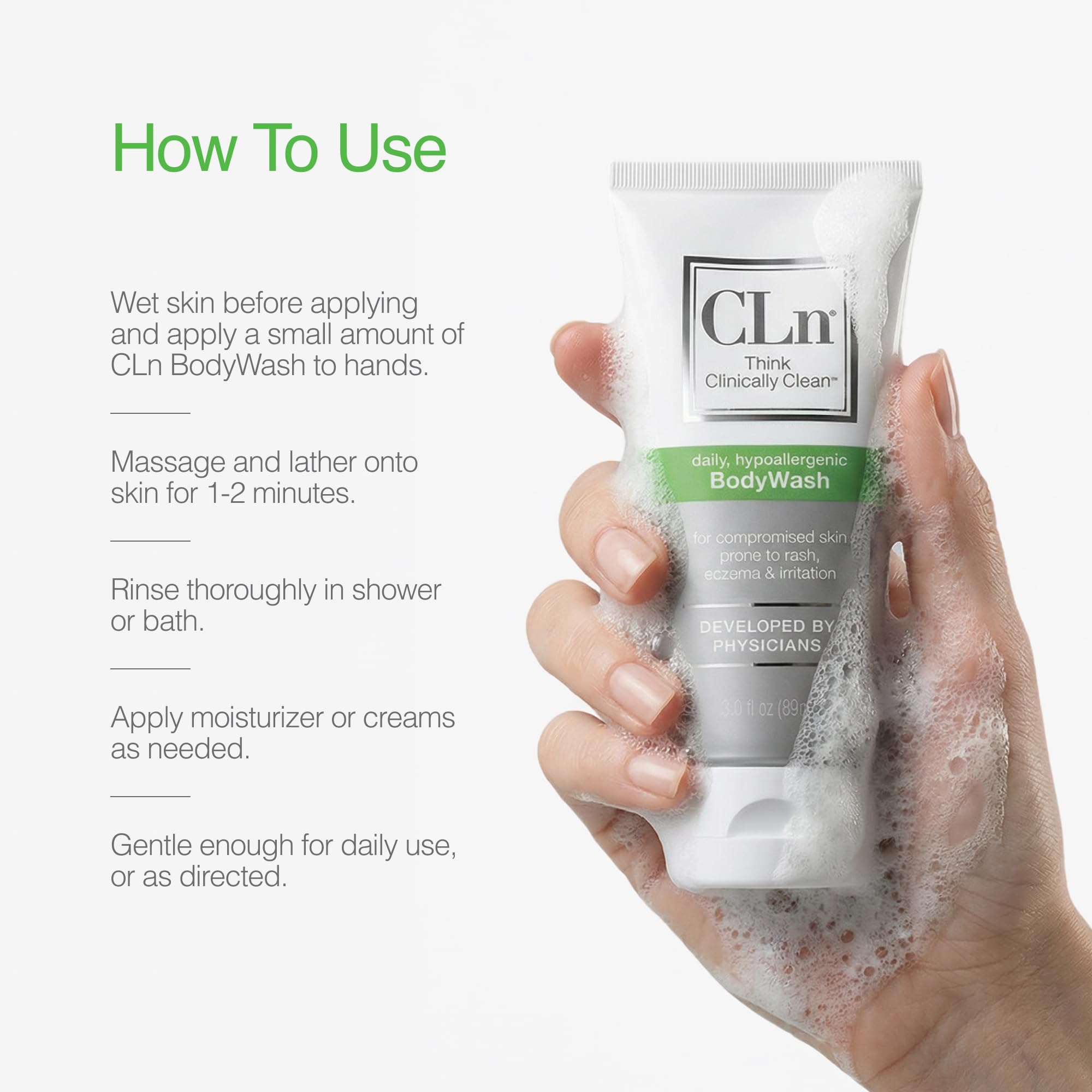 CLn® BodyWash – Non-Drying Body Wash Preserved with Sodium Hypochlorite, For Compromised Skin Prone to Eczema, Dermatitis, Rash & Hidradenitis Suppurativa, Fragrance-Free & Paraben-Free, 3 fl oz