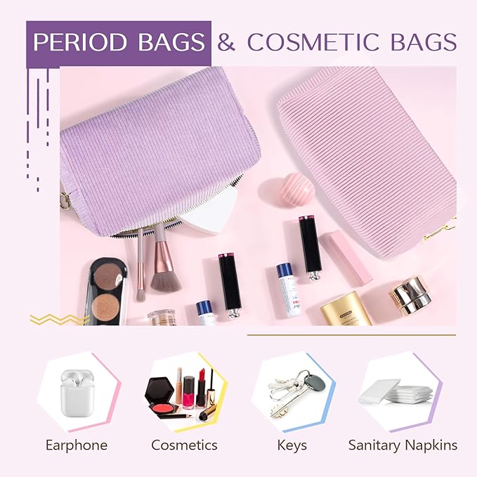 Tampon Holder for Purse, Corduroy Period Bag Sanitary Napkin Storage Bag for Girls Womens, Portable Feminine Emergency Pad Period Pouch (Purple)