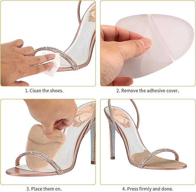 4 Pairs Forefoot Cushion Inserts for Women Shoes,Non-Sliding Insole Pads for Open Toe Heel Pads Inserts for Too Big Shoe,No Slip Heel Grips Liners Pads for Loose Shoe,Ball of Foot Cushions