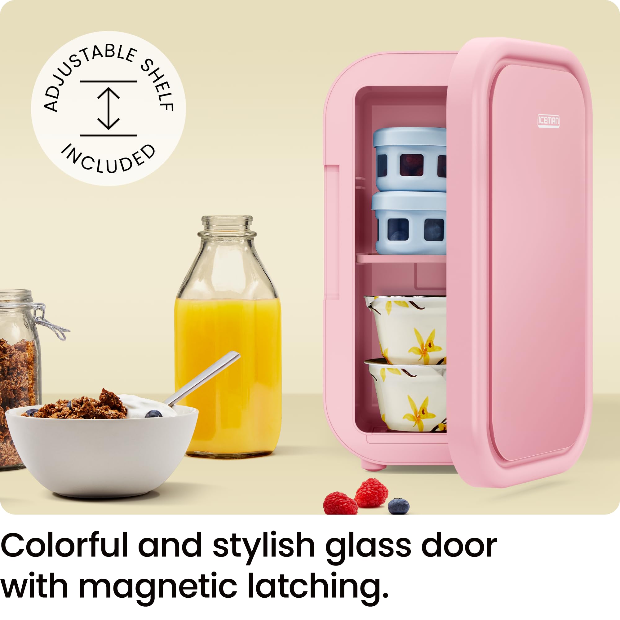 Iceman Portable Mini Fridge – Fits 8 x 12 oz Cans, Cooler and Heater Mini Fridge for Bedroom, Car, Office, Dorm and Skincare, AC/DC Car Plug-Compatible - Pink