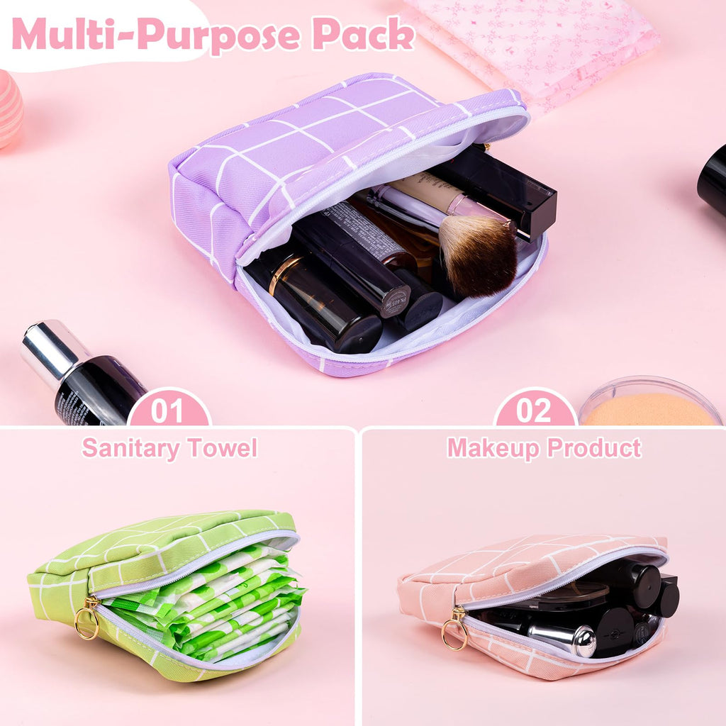 Desing Wish Period Bag Pouch Soft Cloth Sanitary Napkin Storage Bag Portable Menstrual Pad Pouches Tampon Holder for Purse First Period Kit for Girls 9-12 (Red-Blue Check)