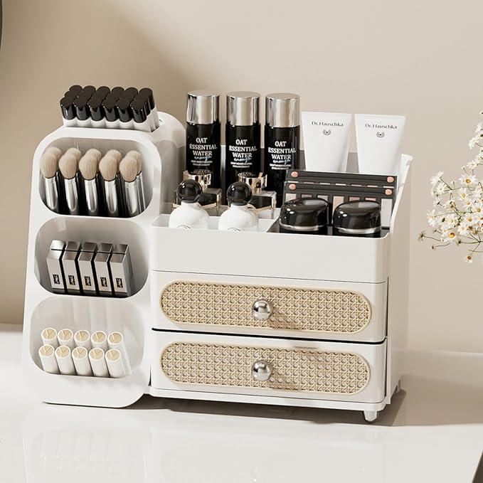 Booklov Large Makeup Organizer for Vanity Countertop, White