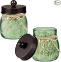SheeChung Green Glass Qtip Holder Dispenser, Mason Jar Apothecary Jars with Lids, Bathroom Organizers and Storage, Vanity Countertop Canisters Set for Cotton Swab, Ball, Pad, Floss Pick-Bronze, 2 Pack