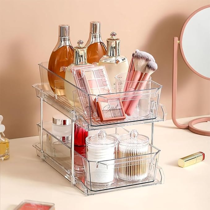 DIYOHFE 3PCS Acrylic Qtip Dispensers Holders With Clear lid, Clear Bathroom Round Countertop Storage Organizer Canister for Cotton Balls,Swabs,Pads,Bath Salts , Makeup Sponges,Tooth Floss