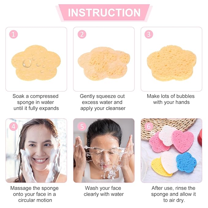 uxcell 120 Count Compressed Facial Sponges Heart-Shaped Face Cleansing Sponges Pads for Daily Skincare Routines at Home, Kitchen, White