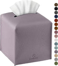 Tissue Box Cover, Jeethemy Square PU Leather Tissue Box Holder, Modern Tissue Case Facial Paper Organizer Dispenser，5X5X5'',Single Purple