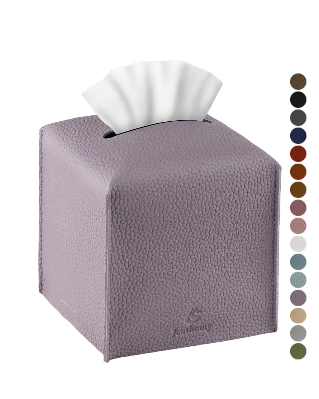Tissue Box Cover, Jeethemy Square PU Leather Tissue Box Holder, Modern Tissue Case Facial Paper Organizer Dispenser，5X5X5'',Single Purple