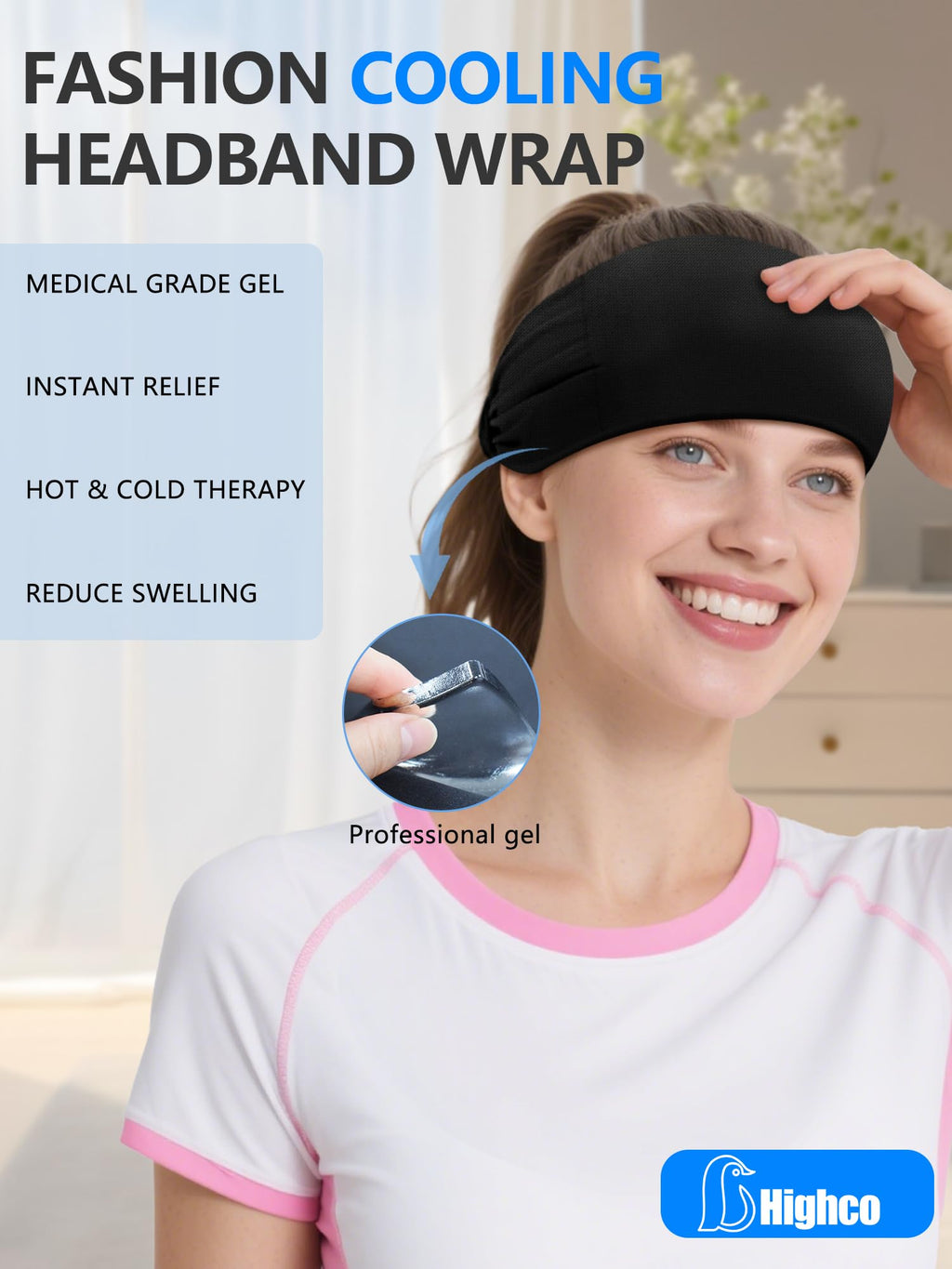 Migraine Relief Cap,Soothing Headache Migraine Hat Ice Head Wrap,Hangover Cap Face Mask Cold Compression for Tension,Puffy Eyes,Stress,Sinus,Black