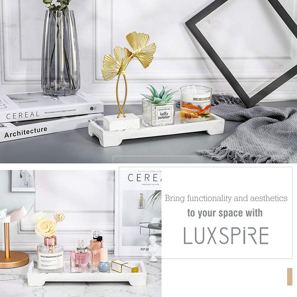 Luxspire Marble Tray for Soap Dispenser Perfume Jewelry, S, Gravel White