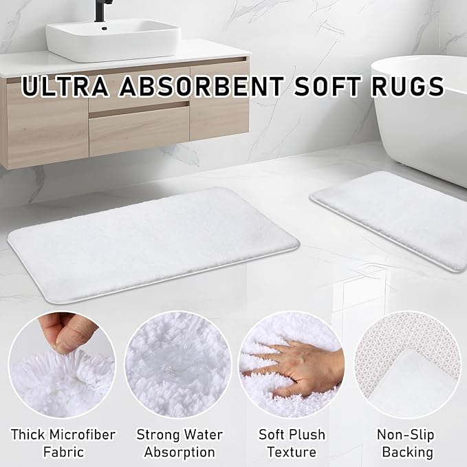 InnJoey Bathroom Accessory Set - Bathroom Set, 27PC Bathroom Accessories Set, White Bathroom Sets with Shower Curtain and Rugs, Mini Trash Can, Toilet Brush, Trash Can & Soap Dispenser