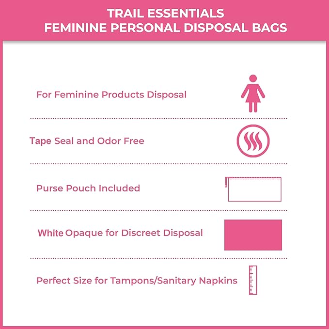 Feminine Personal Disposal Seal Bags- 100 White Opaque Seal Bags for Sanitary, Discreet Disposal for Tampons, Pads, and Liners (Black)