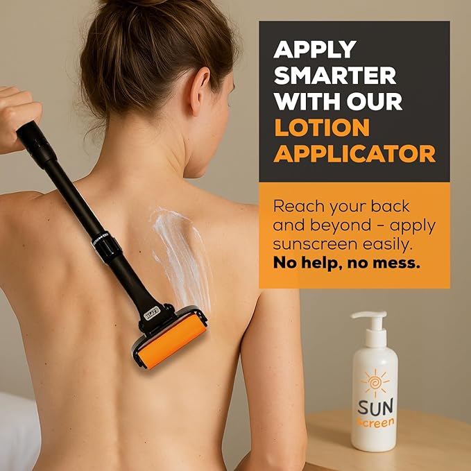 EZPIK Lotion Applicator for Back with 2 Replacement Foam Rollers, Extendable up to 23" - Curved Back Lotion Applicator for Elderly & Seniors with Limited Mobility, Body Cream & Sunscreen Applicator