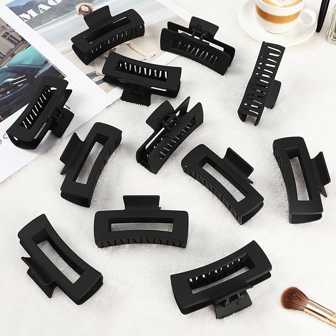 Sisiaipu 4.1 Inch Large Hair Claw Clips 12 Pcs Big Claw for Thick Hair Square Hair Clips Jumbo Jaw Clips Bulk Hair Accessories for women and Girls (Black)