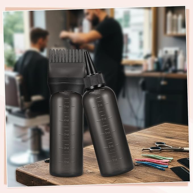 Pimoys Root Comb Hair Dye Oil Applicator Bottles For Scalp Brush, Black
