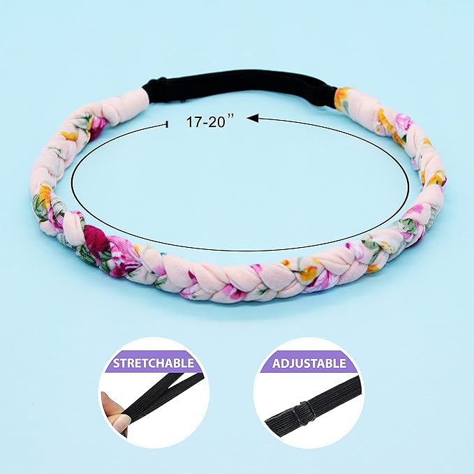 FROG SAC 4 Floral Headbands for Girls, Adjustable Braided Hairband Hair Accessories for Women, Teen Girl Cloth Fabric Head Bands, Kids Flower Braid Hairbands, Tween Easter Basket Stuffers