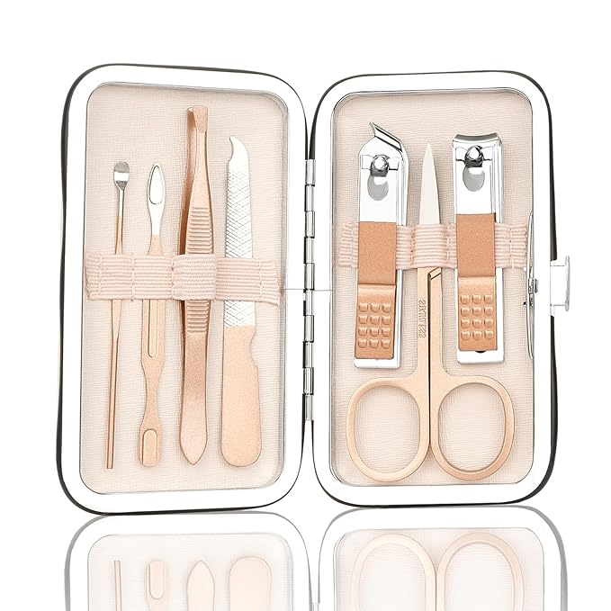 Manicure Kit for Men Women Nail Clippers Pedicure Tools Kit Travel Nail File Toe Set Finger Grooming Kits Christmas Birthday Gifts Ideas Stocking Stuffers Kids Adults Teens Boys Girls Friends(Pink)
