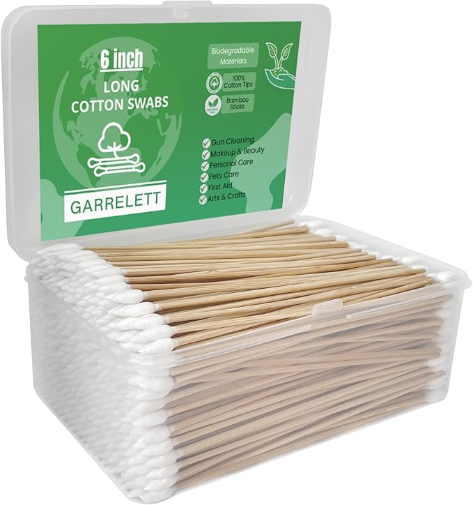 Garrelett 500 PCS 6 Inch Long Cotton Swabs, Gun Cleaning Swabs with Pointed Tips, Premium Tips for Gun Cleaning Supplies, Precision Cleaning Swabs for Firearms and Detailed Cleaning Tasks