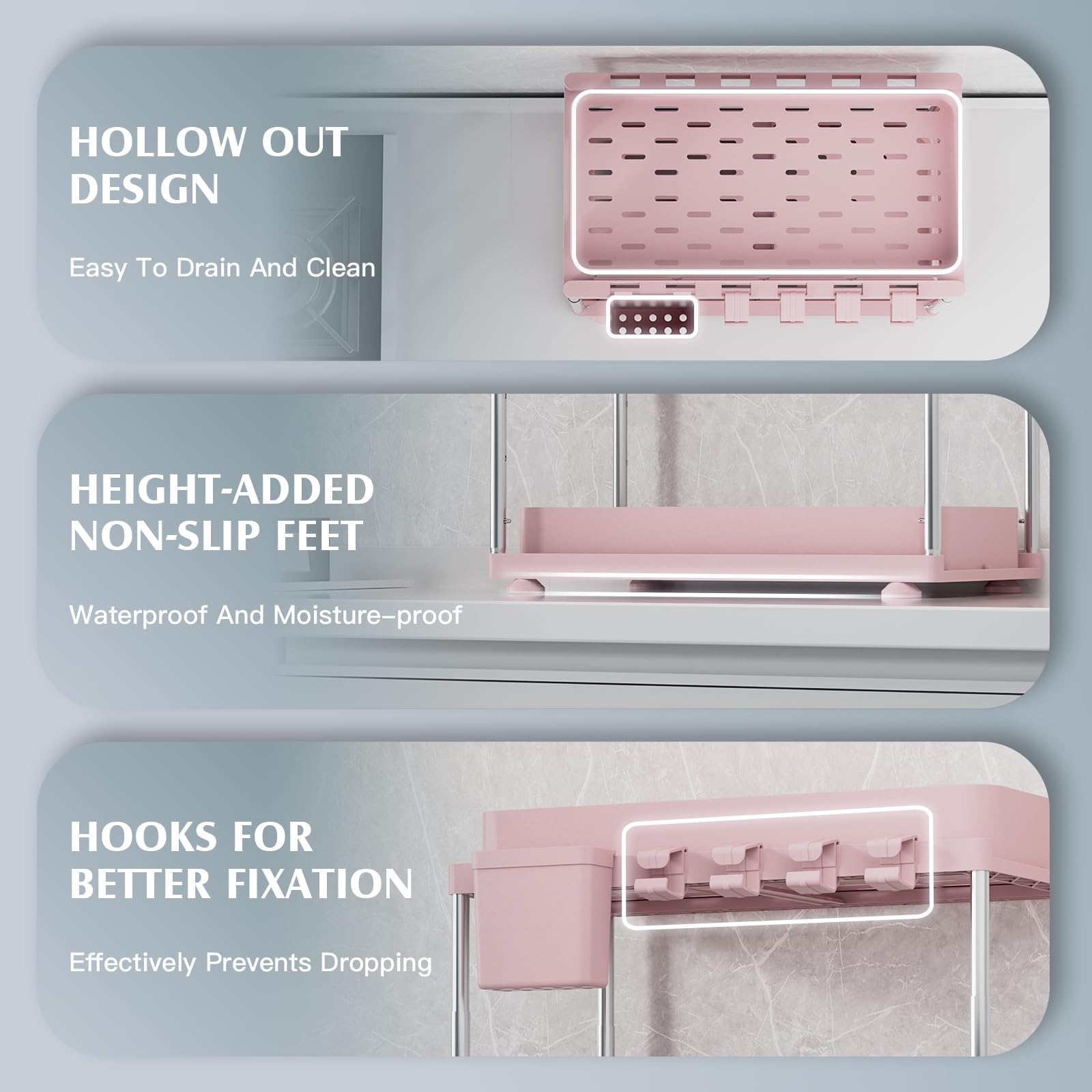 VERIFOST Under Sink Organizer, 2 Pack Kitchen and Bathroom Cabinet Organizer, 2 Tier Adjustable Height Storage, Pink