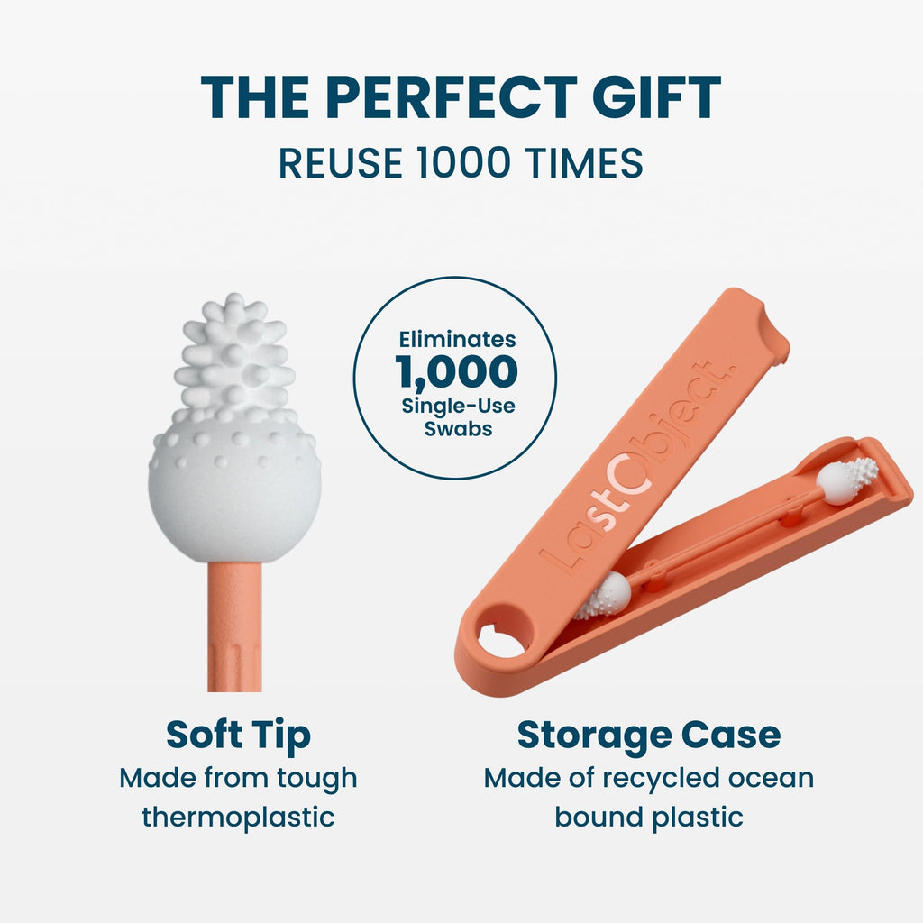 LastSwab™ Baby Reusable Q-Tips for Newborns & Infants - Gentle Silicone Safety Swabs, Ear & Nose Cleaner - Washable Cotton Swab Alternative, BPA-Free, Zero Waste - Peach
