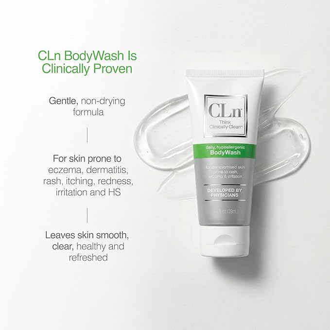 CLn® BodyWash –Non-Drying Body Wash Preserved with Sodium Hypochlorite, For Compromised Skin Prone to Eczema, Dermatitis, Rash & Hidradenitis Suppurativa, Fragrance-Free & Paraben-Free, 3 fl oz