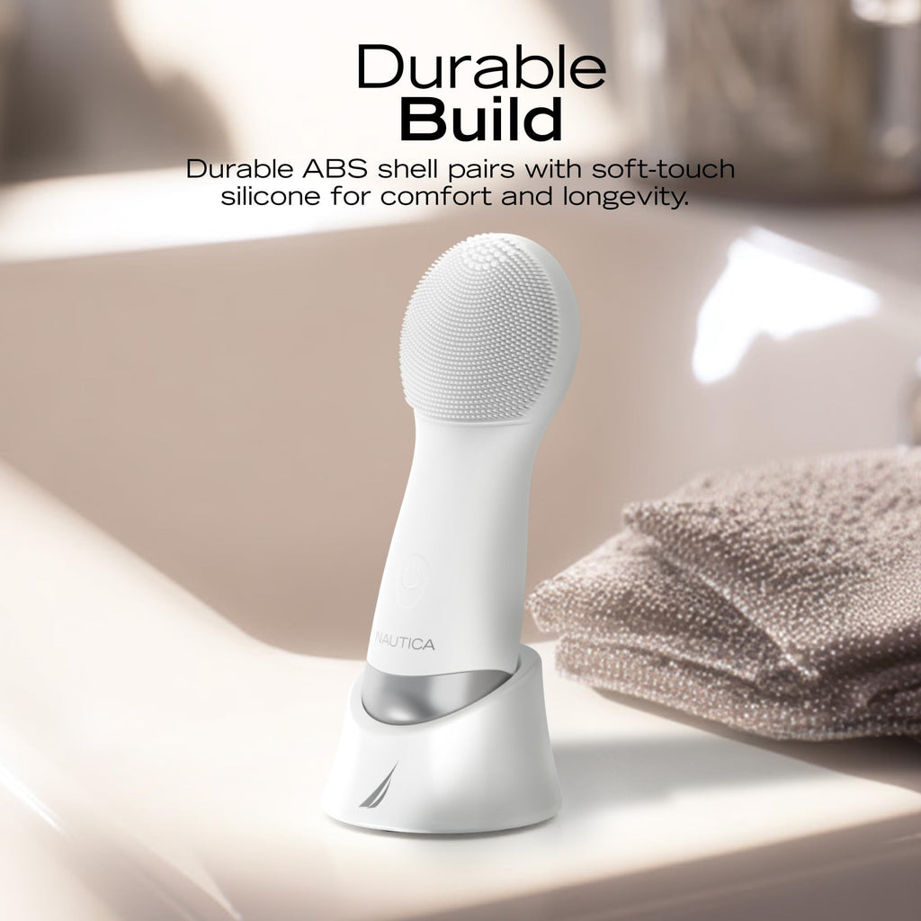 Nautica PC130 Sonic Facial Cleansing Brush Made with Ultra Hygienic Soft Silicone, Waterproof and Rechargeable Face Scrub Brush for Men & Women - (Milk)