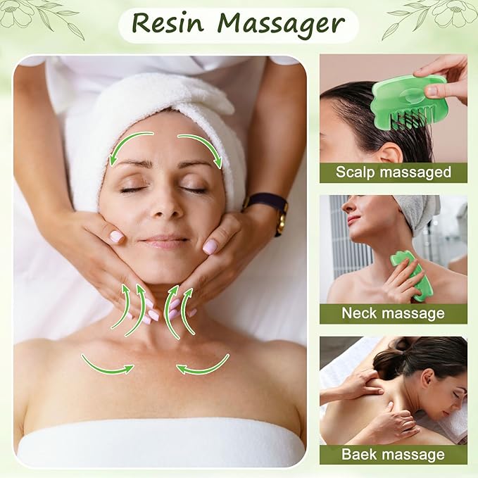 Jade Eye Mask - Resin Scalp Comb 4 Pcs Set & Ice Globes for Face