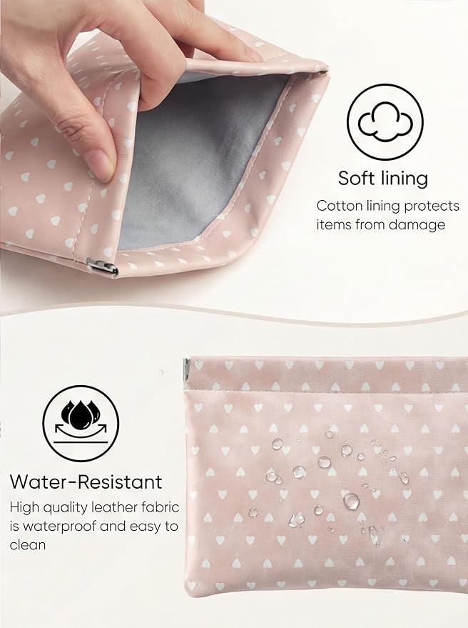 Ksriylm Hearts Leather Makeup Pouch Set for Women Small Make Up Bag for Purse Waterproof Initial Makeup Cosmetic Bags Pouches for Purse Aesthetic Travel Toiletry Bag,Nude Pink