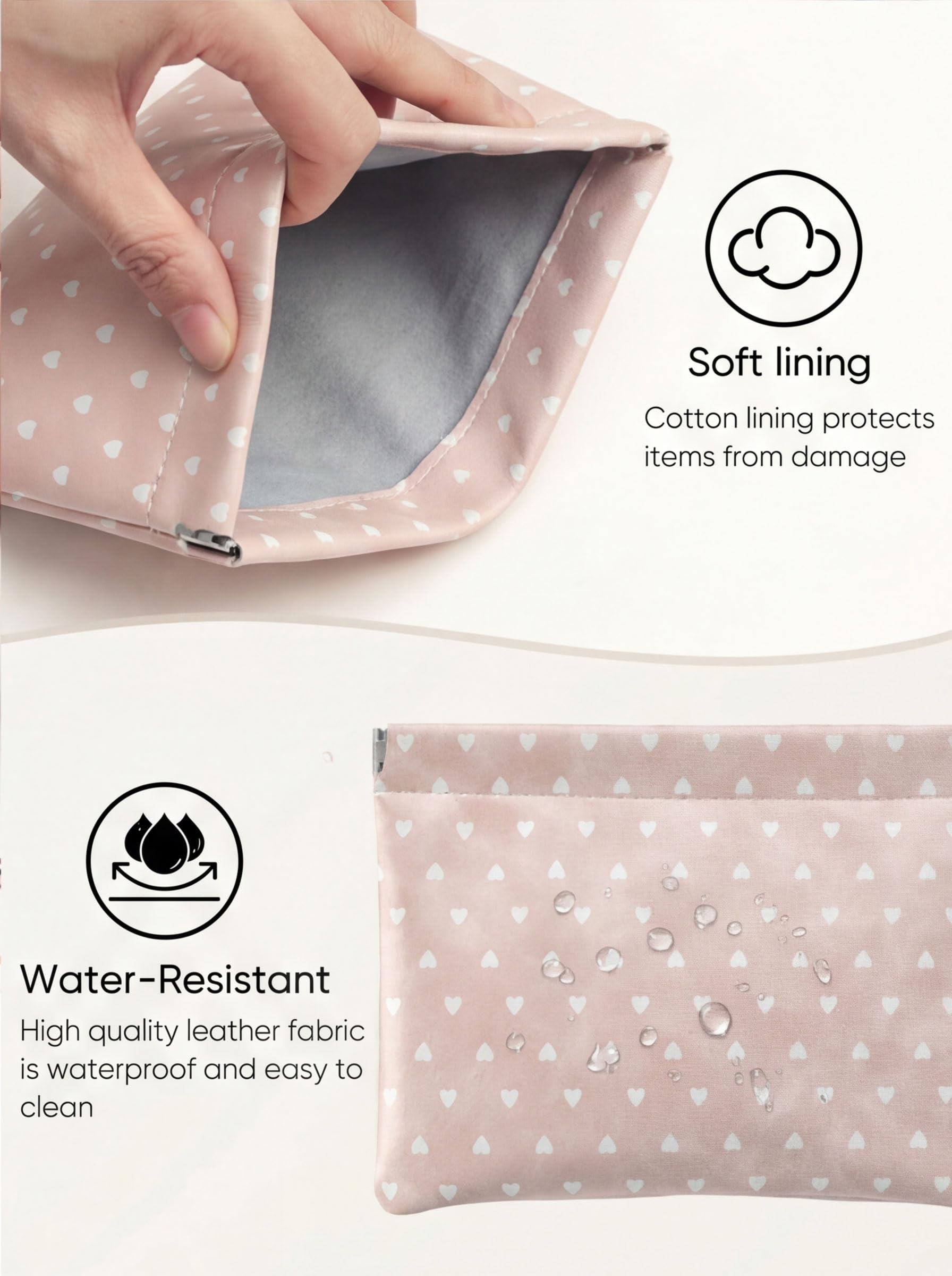 Ksriylm Hearts Leather Makeup Pouch Set for Women Small Make Up Bag for Purse Waterproof Initial Makeup Cosmetic Bags Pouches for Purse Aesthetic Travel Toiletry Bag,Nude Pink