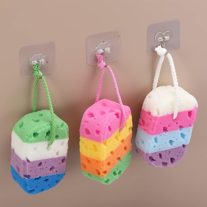 BTYMS 3 Pieces Exfoliating Bath Sponge Body Sponges Shower Loofah Soft Bathing Pouf Foam Lufa Body Scrubber
