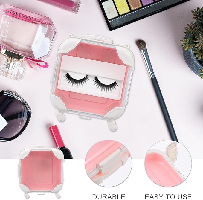 Housoutil False Eyelash Storage Case Pink Eyelash Organizer Compact Packing Box for Travel and Household Use