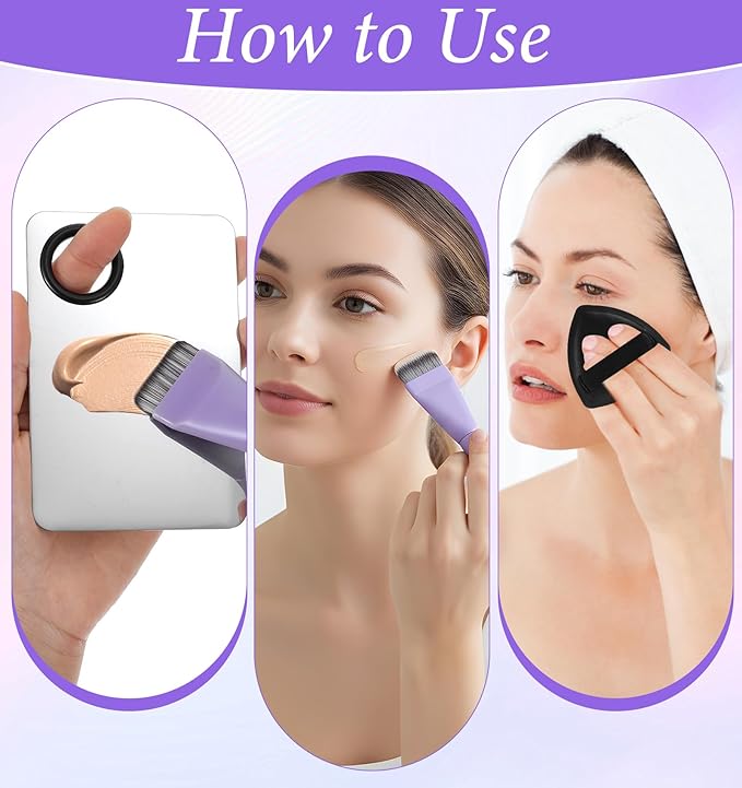 4Pcs Foundation Mixing Palette, Metal Foundation Mix Palette and Spatula Brush Makeup, Perfect for Mixings Mediums, Ideal for Women & Girls, Stainless Steel Easy to Clean