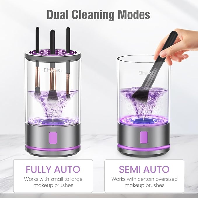 EITABEL Makeup Brush Cleaner Machine, 2 in 1 Makeup Brush Cleanser & Washer, 7000 RPM High-Speed Deep Cleaning, Portable Automatic Cosmetic Brush Cleaner for Foundation Brush Sponge, Gray