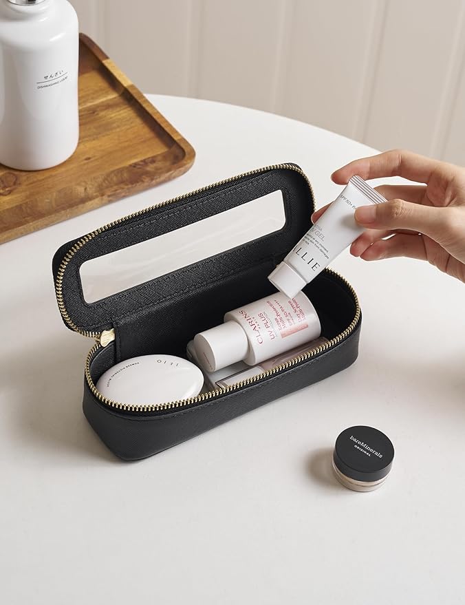 Popvibe Makeup Brush Travel Case Slim Makeup Bag for Women Clear Cosmetic Bag Cute Makeup Case Black Toiletry Bag for Traveling Transparent Car Makeup Bag Aesthetic Makeup Brush Bag