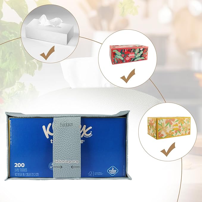PARIERIS Tissue Box Cover PU Leather Tissue Holder Rectangle Facial Tissue Case Tissue Box Organizer Dispenser for Bathroom, Kitchen, Home, Office, Tabletop (Blue, Tall)
