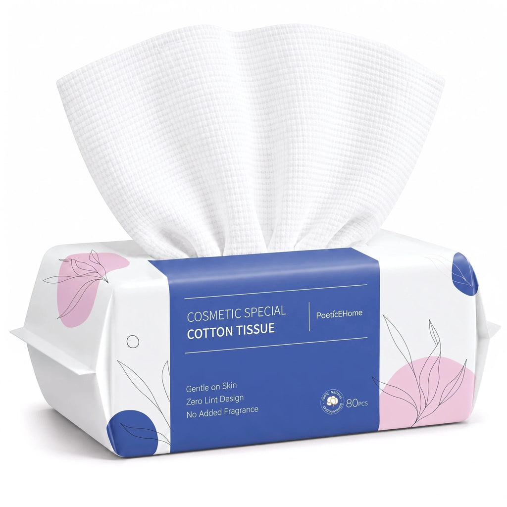 PoeticEHome Disposable Face Towel | Thick & Absorbent | Clean Face Tissue Biodegradable | Cotton Dry Wipes for Facial Cleansing & Makeup Removing