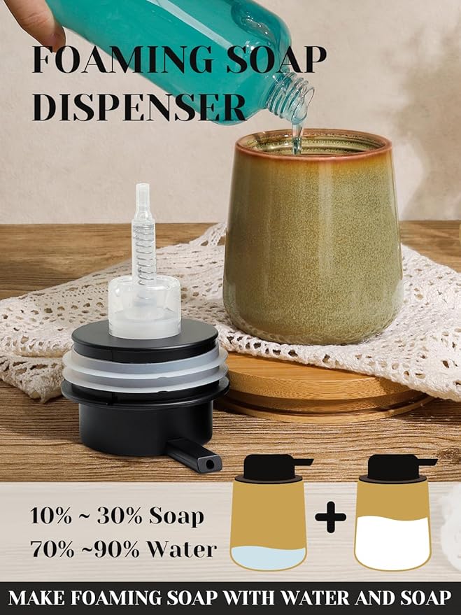 INGOFIN Ceramic Foaming Soap Dispenser - 12 oz Refillable Foam Hand Soap Dispenser Bathroom, Modern Dish Dispenser Pump for Kitchen,Kiln-Glazed Earthy Yellow-Brown