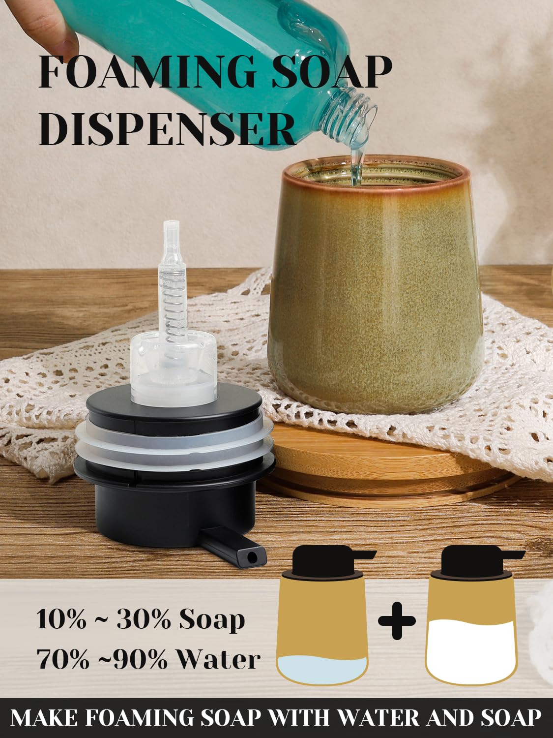 INGOFIN Ceramic Foaming Soap Dispenser - 12 oz Refillable Foam Hand Soap Dispenser Bathroom, Modern Dish Dispenser Pump for Kitchen,Kiln-Glazed Earthy Yellow-Brown