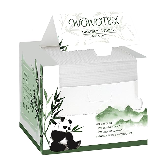 WOWOTEX Bamboo Viscose Disposable Face Towel Biodegradable Large Dry Face Wipes 60 Count Extra Thick Soft Clean Facial Towels for Sensitive Skin, Makeup Removing, Facial Cleansing, Nursing, Travel