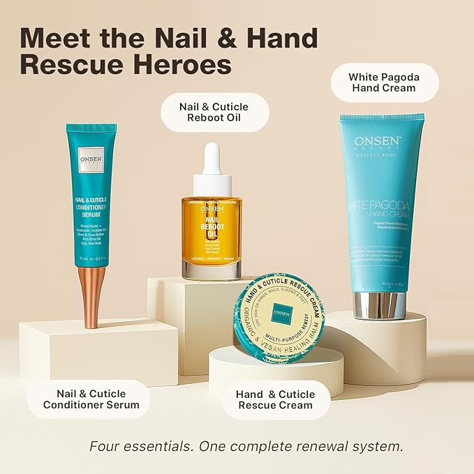 Onsen Hand & Cuticle Rescue Cream | Organic Nail Strengthener & Balm | Dry, Cracked Hands, Elbows & Feet | Shea Butter, Tsubaki & Jojoba Oil | Nail Repair & Growth, Vegan – 1 Pack (1.10 oz)