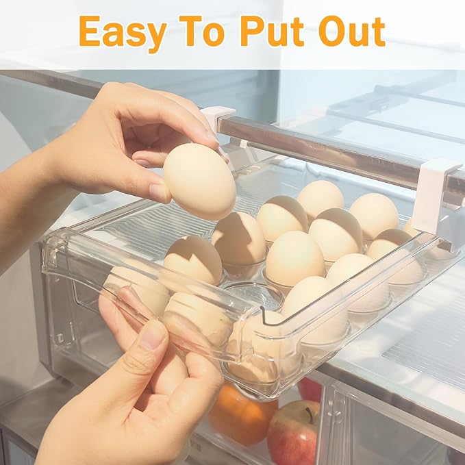 URALFA 2PCS Fridge Drawer Organizer and Egg Holder For Refrigerator
