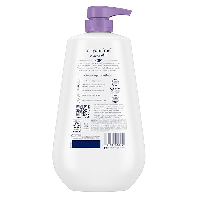 Dove 24hr Lotion Body Wash Relax Lavender Oil & Chamomile, 30.6 oz | Hydrating body wash with MicroMoisture and a calming lavender and chamomile scent