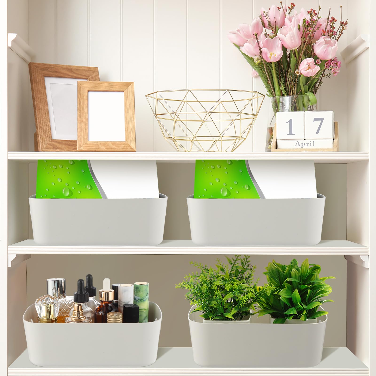 Zopeal Plastic Storage Bins 10 Pcs Gray Pantry Organizer Bins Small Baskets Storage Containers for Home Kitchen (8 x 5.7 x 3 Inch)
