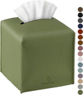 Tissue Box Cover, Jeethemy Square PU Leather Tissue Box Holder, Modern Tissue Case Facial Paper Organizer Dispenser，5X5X5'',Single Green